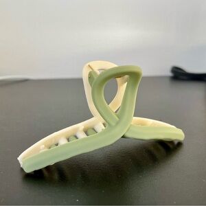 Green and Cream Plastic Hair Claw Clip